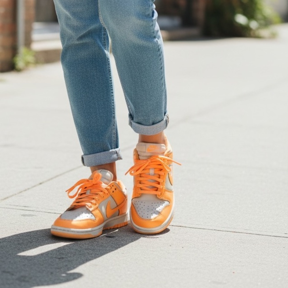 🔥 Nike Dunk Low Sneakers – Orange & Light Grey – Women’s Size 8 – Like New 🔥